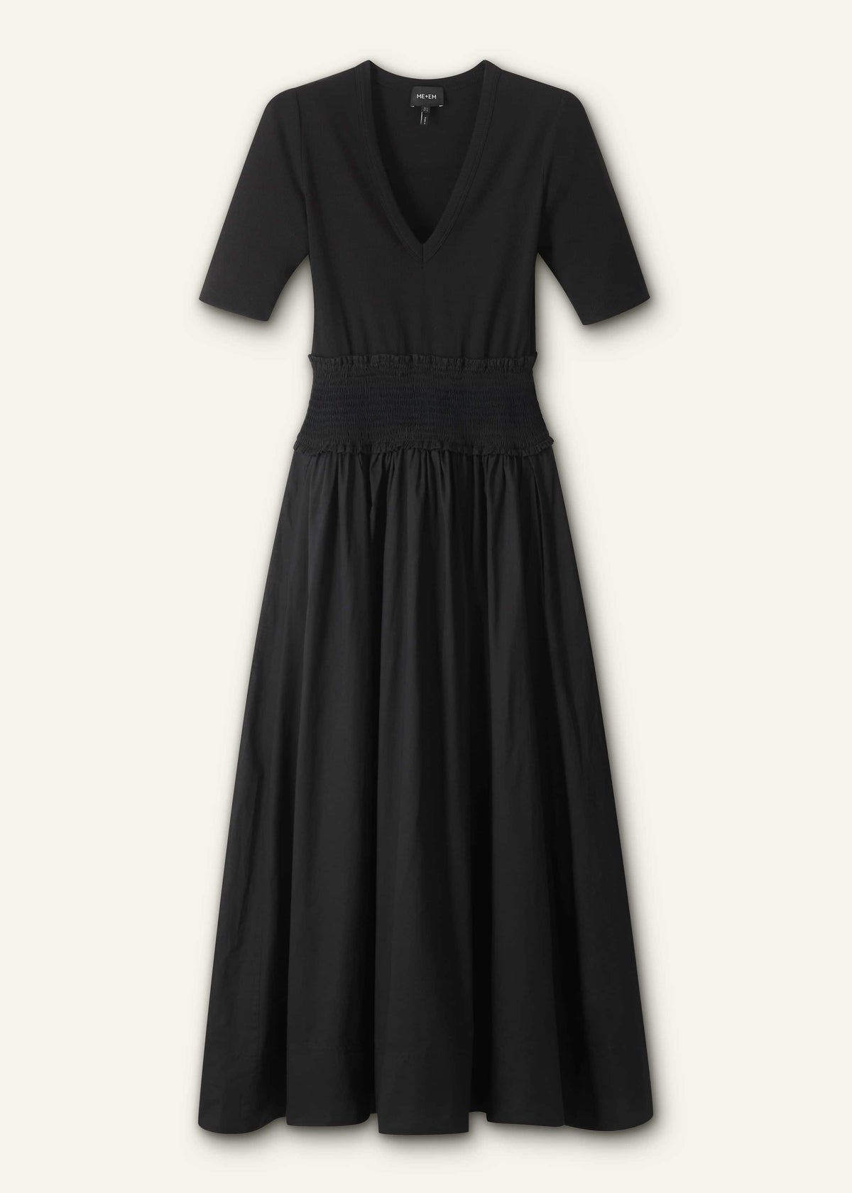 ME+EM Black V-Neck Smocked Skirt Mixed Media Maxi Dress