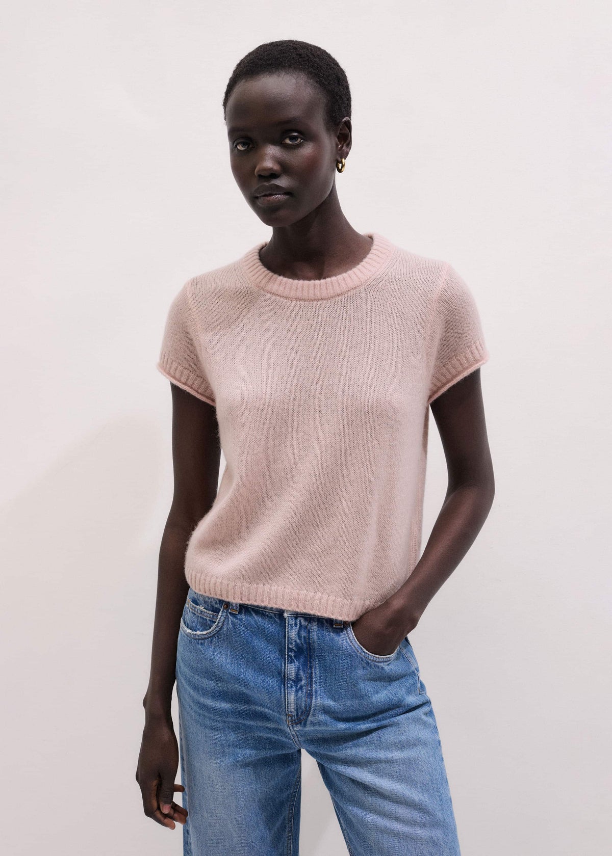 ME+EM Pink Merino Cashmere Silk Straight Baby Tee