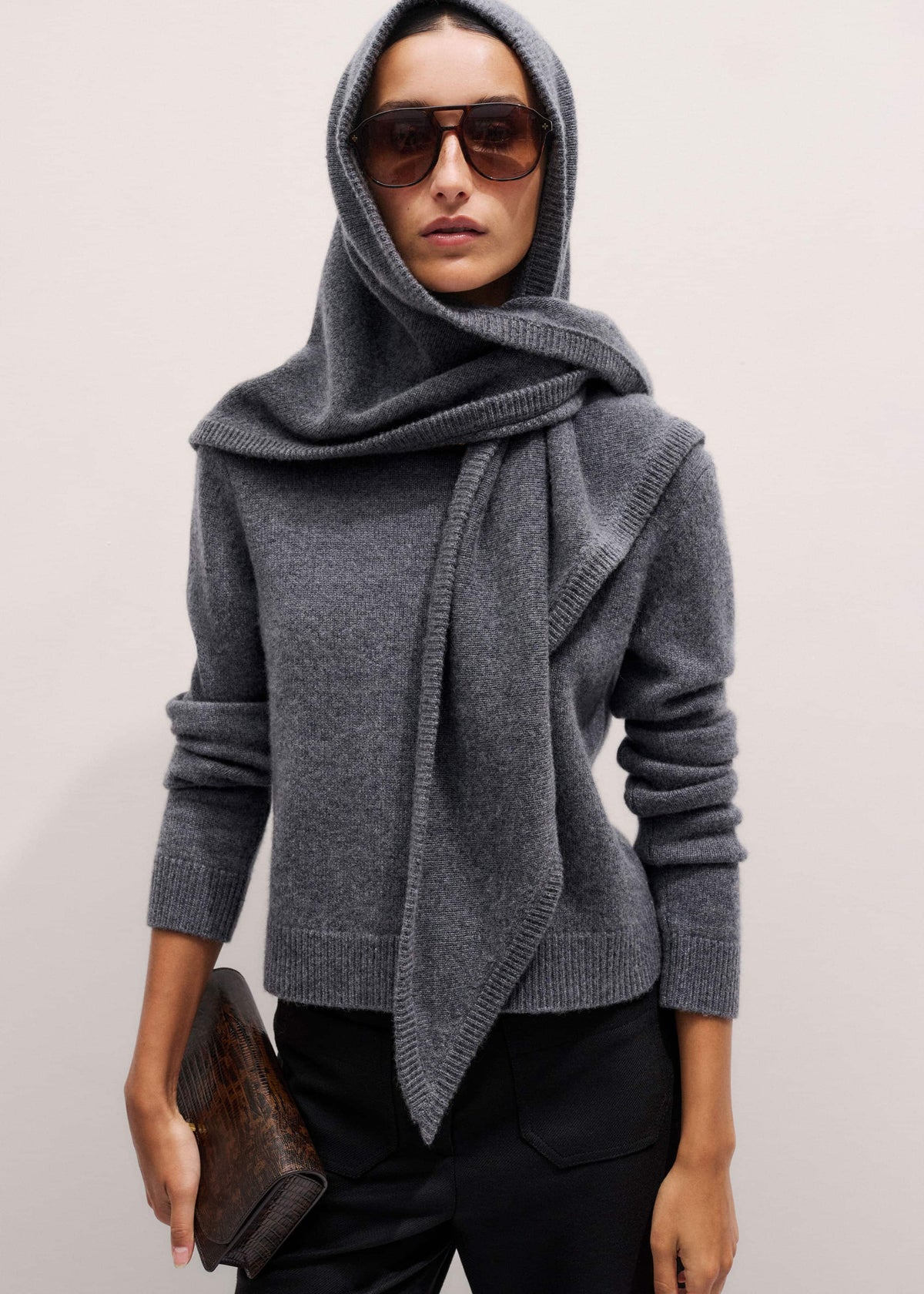 ME+EM Gray Cashmere Relaxed Crop Sweater