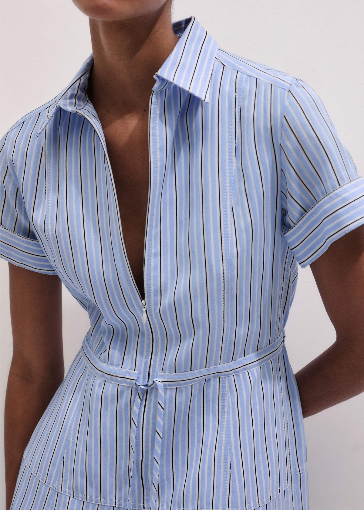 ME+EM Blue Drawstring Waist Zip Neck Maxi Shirt Dress