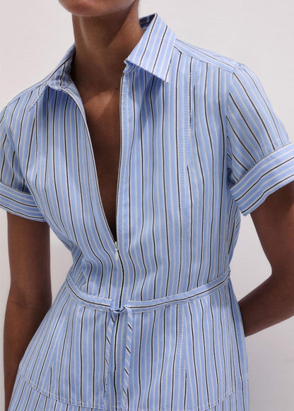 ME+EM Blue Drawstring Waist Zip Neck Maxi Shirt Dress