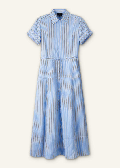 ME+EM Blue Drawstring Waist Zip Neck Maxi Shirt Dress