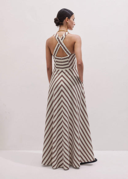 ME+EM Cream Crease-Less Linen Halterneck Maxi Dress