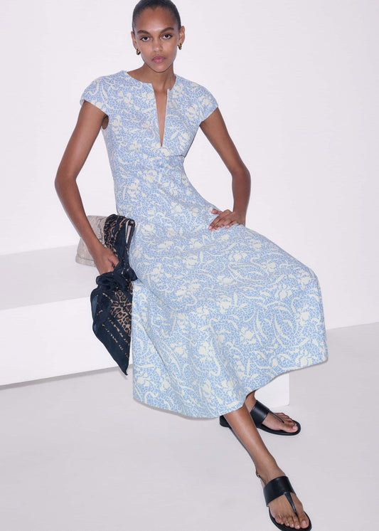 ME+EM Blue Speckled Bloom Print Fit+Flare Maxi Dress