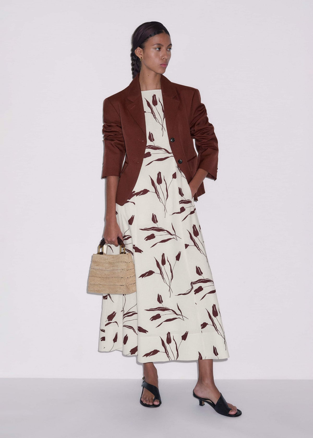 ME+EM Cream Crease-Less Linen Fit + Flare Maxi Dress