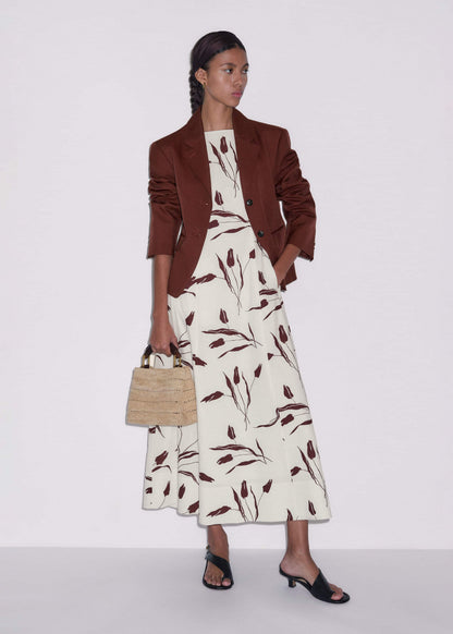 ME+EM Cream Crease-Less Linen Fit + Flare Maxi Dress