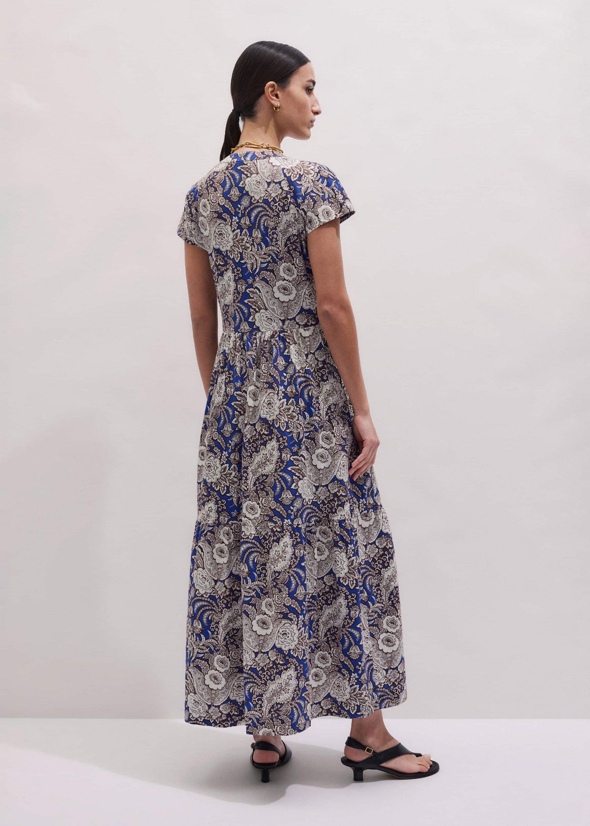 ME+EM Blue Elaborate Botanical Tiered Maxi Dress