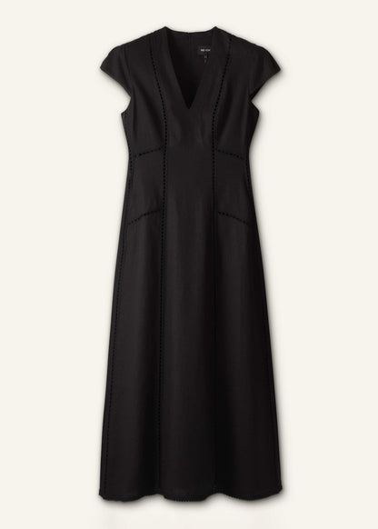 ME+EM Black Crease-Less Linen Embroidered Maxi Dress