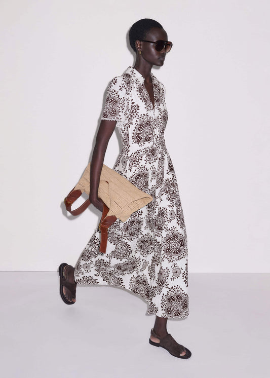 ME+EM White Cheesecloth In-Full-Bloom Print Maxi Dress + Belt