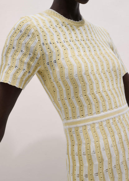 ME+EM Yellow Textured Pointelle Stripe Knit Maxi Dress