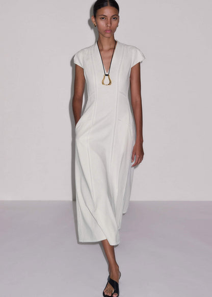 ME+EM White Crease-Less Linen Embroidered Maxi Dress