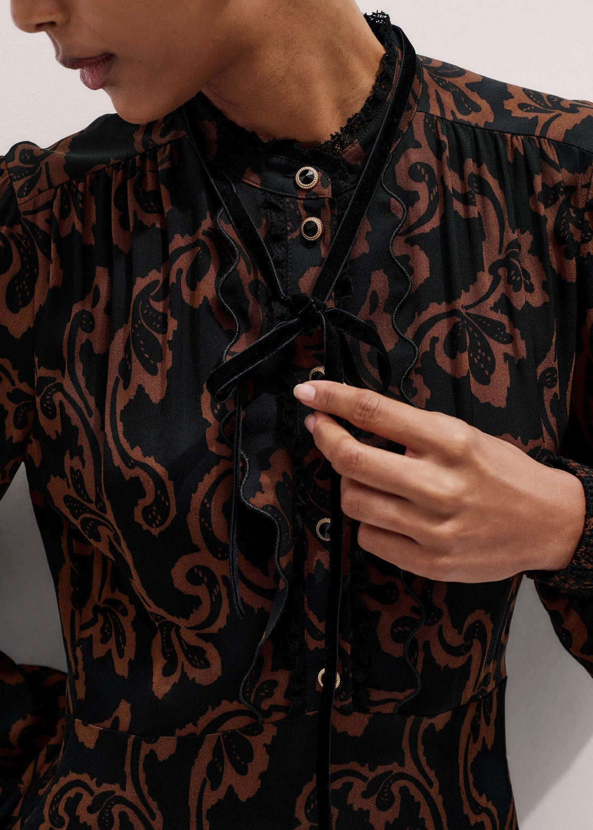 ME+EM Black Floral Scroll Print Crepe Signature Maxi Dress