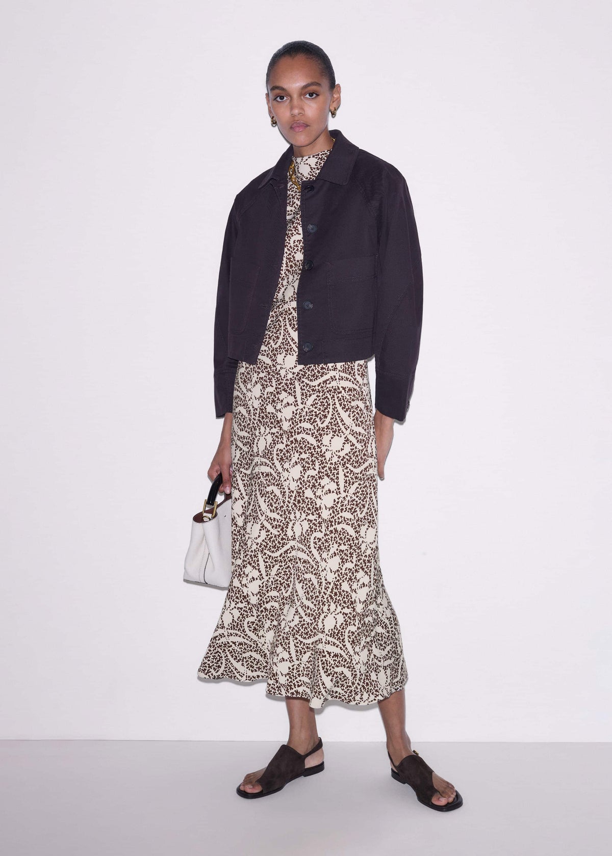 ME+EM Brown Speckled Bloom Print Bias Cut Maxi Dress