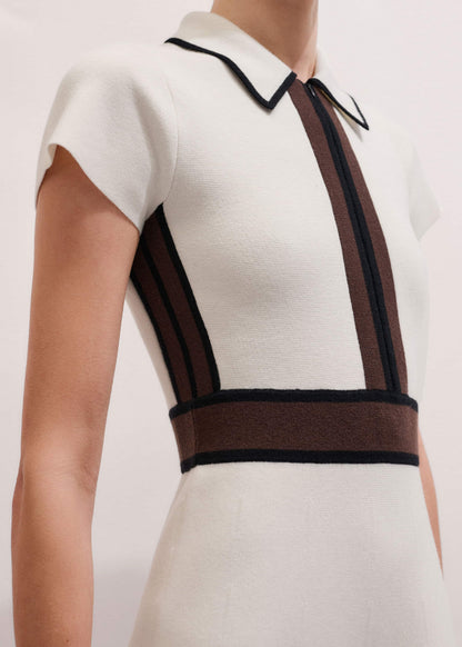 ME+EM Cream Milano Knit Collared Fit + Flare Maxi Dress