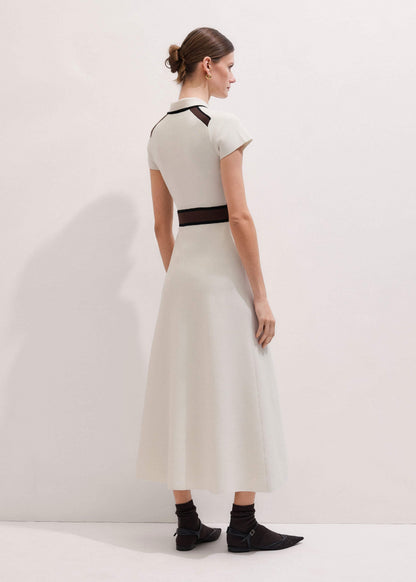 ME+EM Cream Milano Knit Collared Fit + Flare Maxi Dress