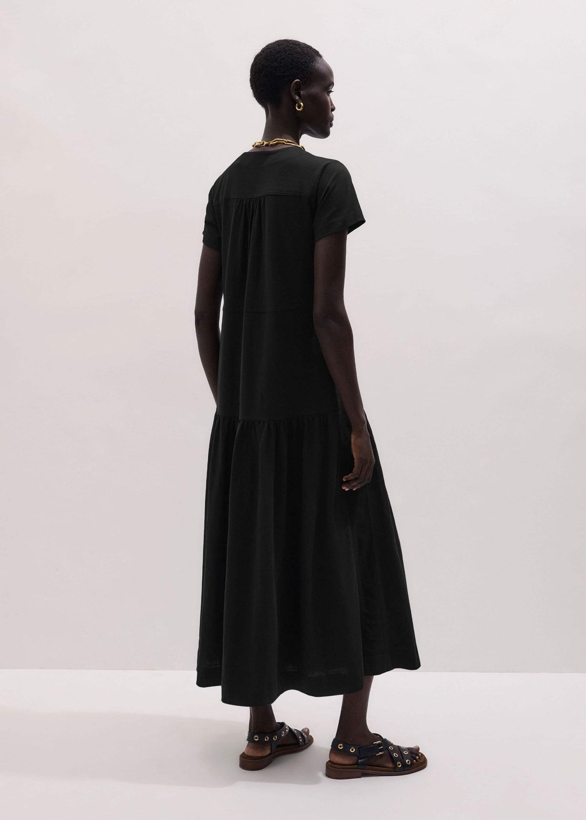 ME+EM Black A-Line Tiered Maxi Dress