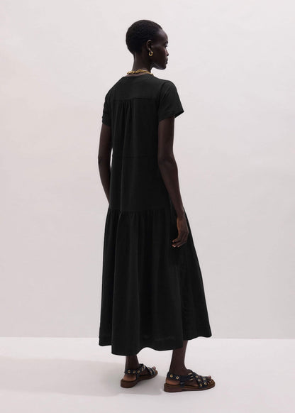 ME+EM Black A-Line Tiered Maxi Dress