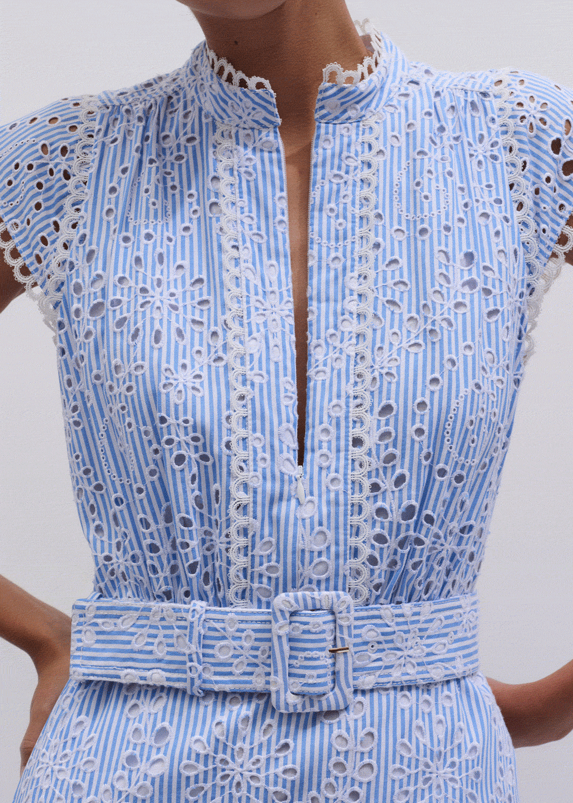 ME+EM Blue Broderie Anglaise Fit + Flare Maxi Dress