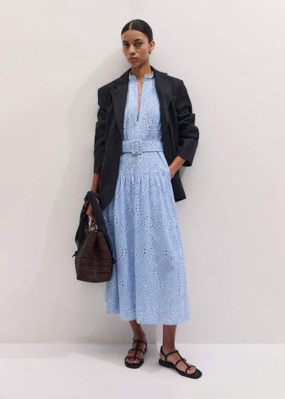 ME+EM Blue Broderie Anglaise Fit + Flare Maxi Dress