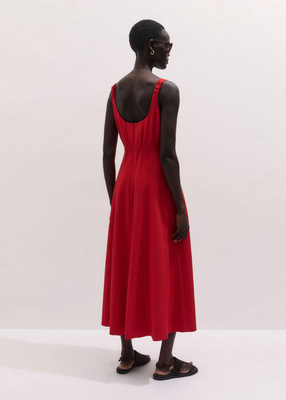 ME+EM Red Contour Seam Fit + Flare Maxi Dress