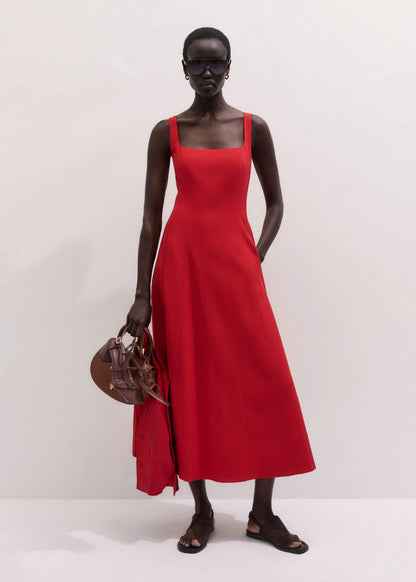 ME+EM Red Contour Seam Fit + Flare Maxi Dress