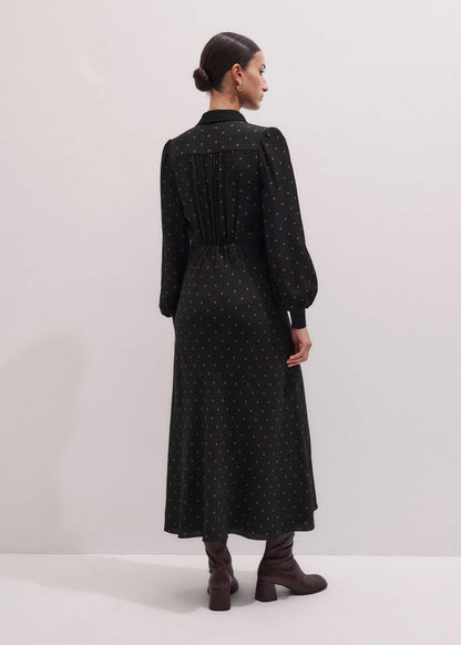 ME+EM Black Winter Polka Dot Lace Trim Maxi Dress