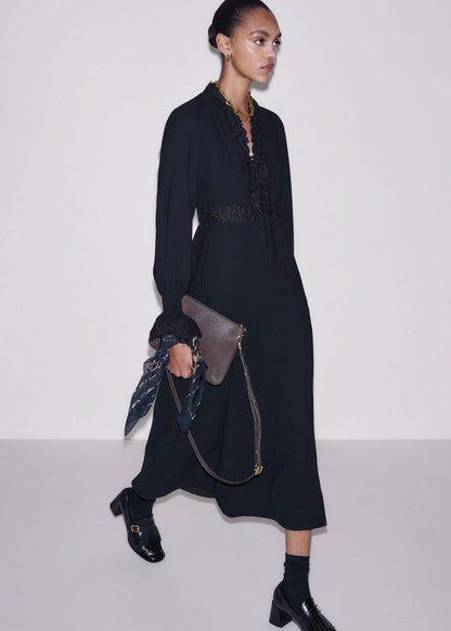 ME+EM Black Fit + Flare Lace Detail Maxi Dress