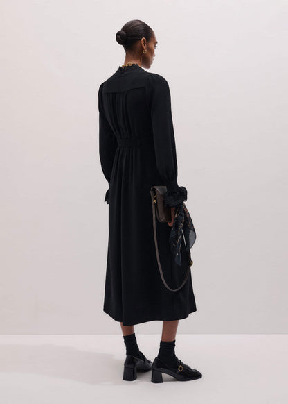 ME+EM Black Fit + Flare Lace Detail Maxi Dress