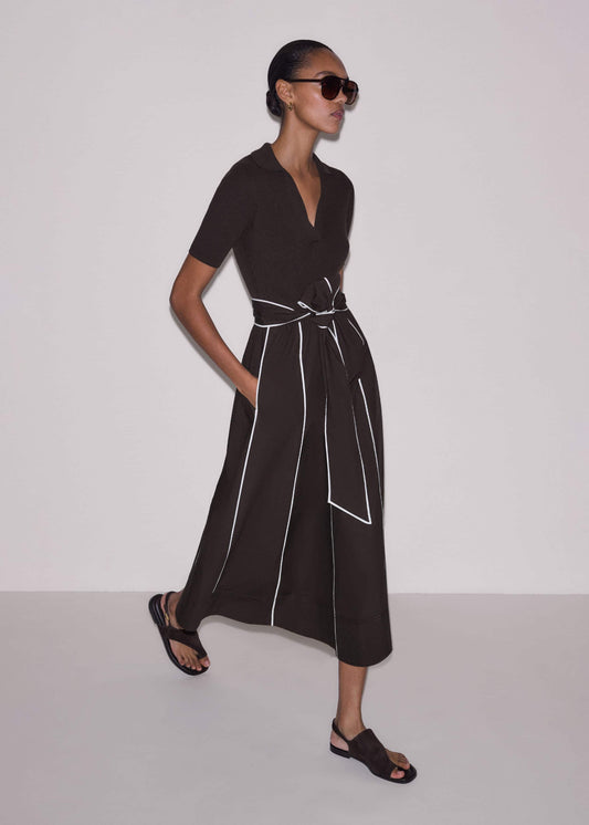 ME+EM Brown Mixed Media Fit And Flare Midi Dress + Belt