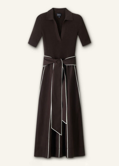 ME+EM Brown Mixed Media Fit And Flare Midi Dress + Belt