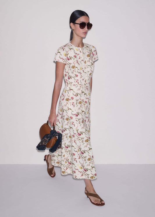 ME+EM Cream Wild Spring Floral Print Fit + Flare Midi Dress