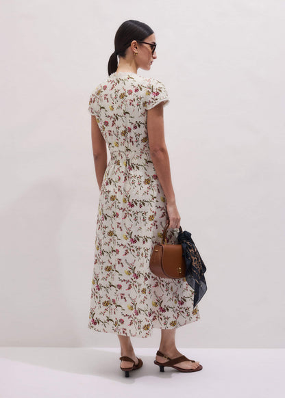 ME+EM Cream Wild Spring Floral Print Fit + Flare Midi Dress