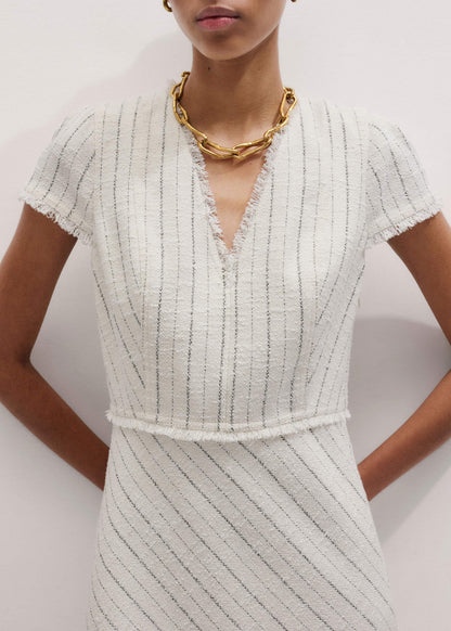 ME+EM Ivory Striped Fit + Flare Midi Dress
