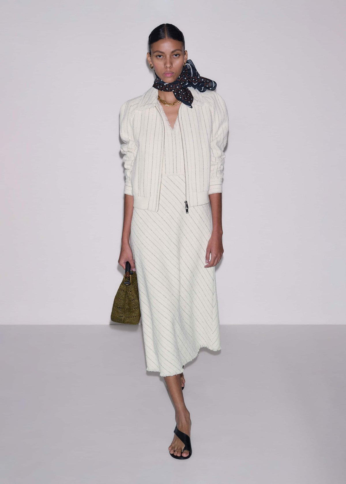 ME+EM Ivory Striped Fit + Flare Midi Dress