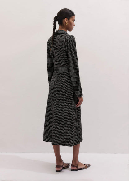 ME+EM Black Stripe Tweed Midi Dress