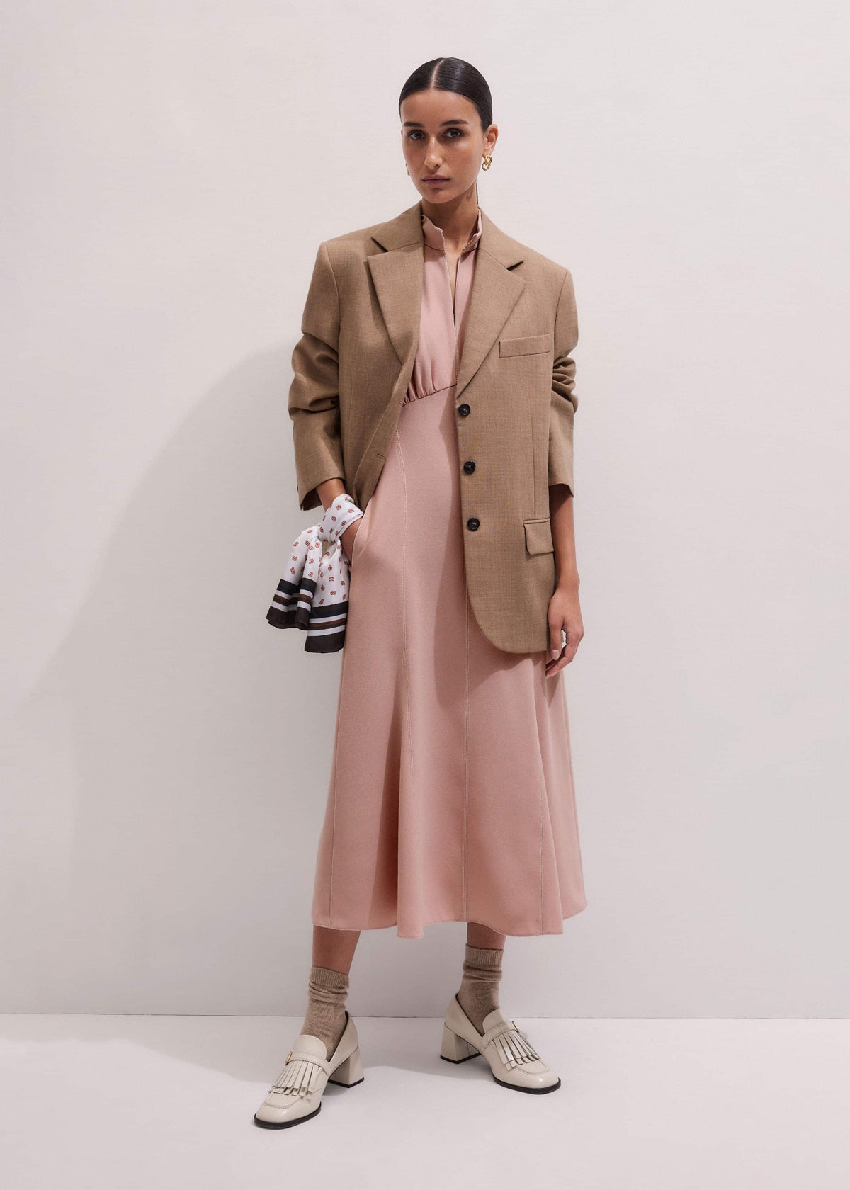 ME+EM Smoke Pink Contrast Stitch Midi Dress