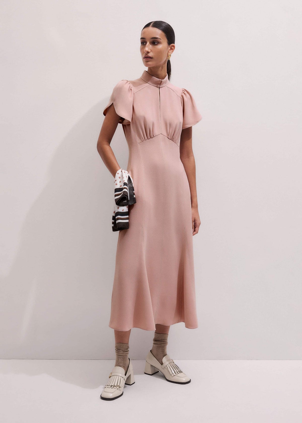 ME+EM Smoke Pink Contrast Stitch Midi Dress