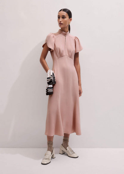 ME+EM Smoke Pink Contrast Stitch Midi Dress