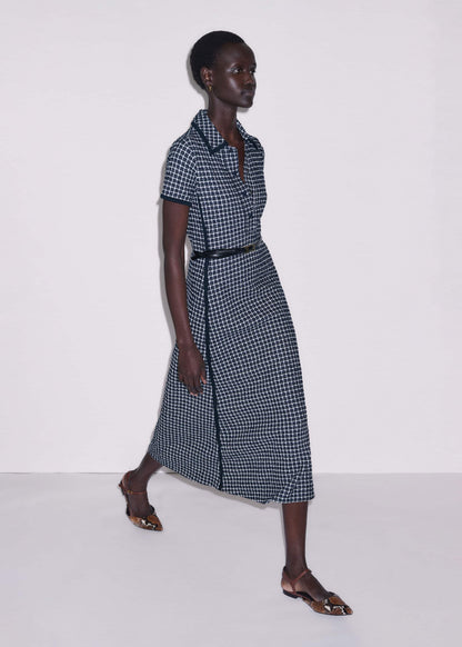 ME+EM Navy Textured Midi Dress + Belt