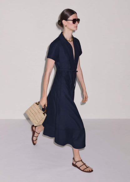 ME+EM Navy Fit + Flare Shirt Midi Dress