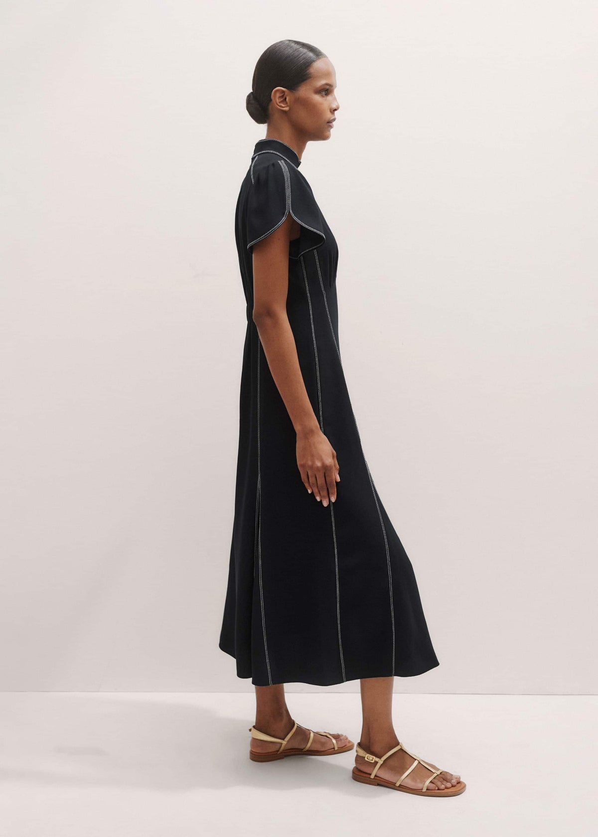ME+EM Black Contrast Stitch Midi Dress