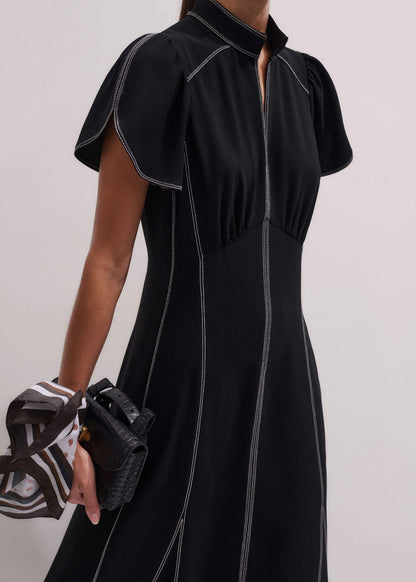 ME+EM Black Contrast Stitch Midi Dress