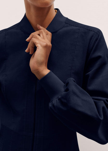 ME+EM Navy Cotton Cord Pleated Midi Dress