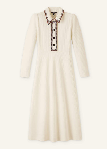 ME+EM Cream Crochet Trim Fit and Flare Midi Dress