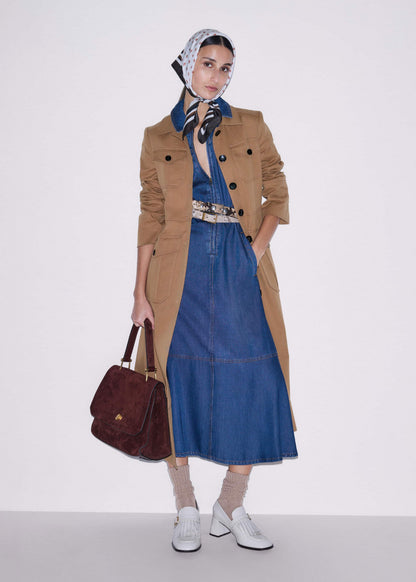ME+EM Blue Fluid Fit + Flare Midi Dress + Belt