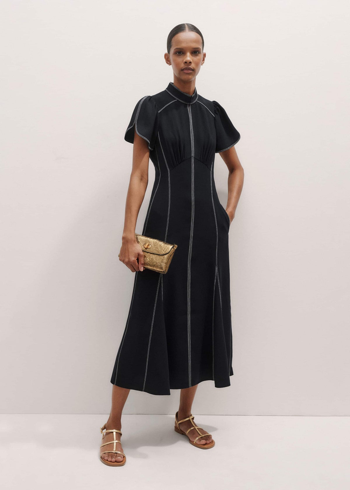 ME+EM Navy Contrast Stitch Midi Dress