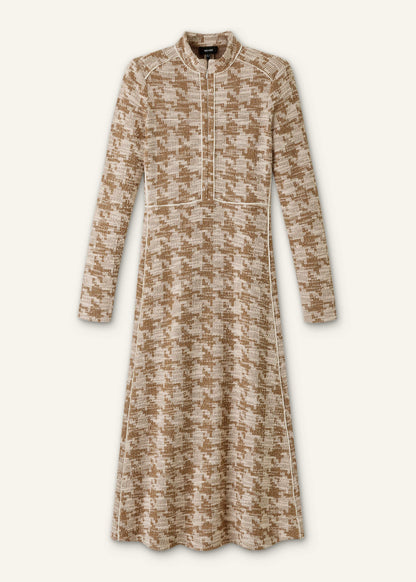 ME+EM Brown Exaggerated Houndstooth Midi Dress