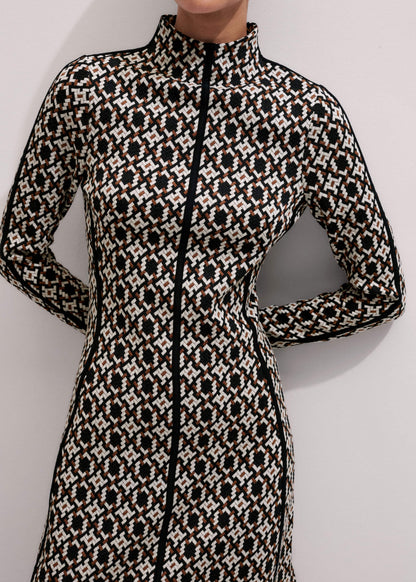 ME+EM Navy Graphic Jacquard Fit and Flare Midi Dress