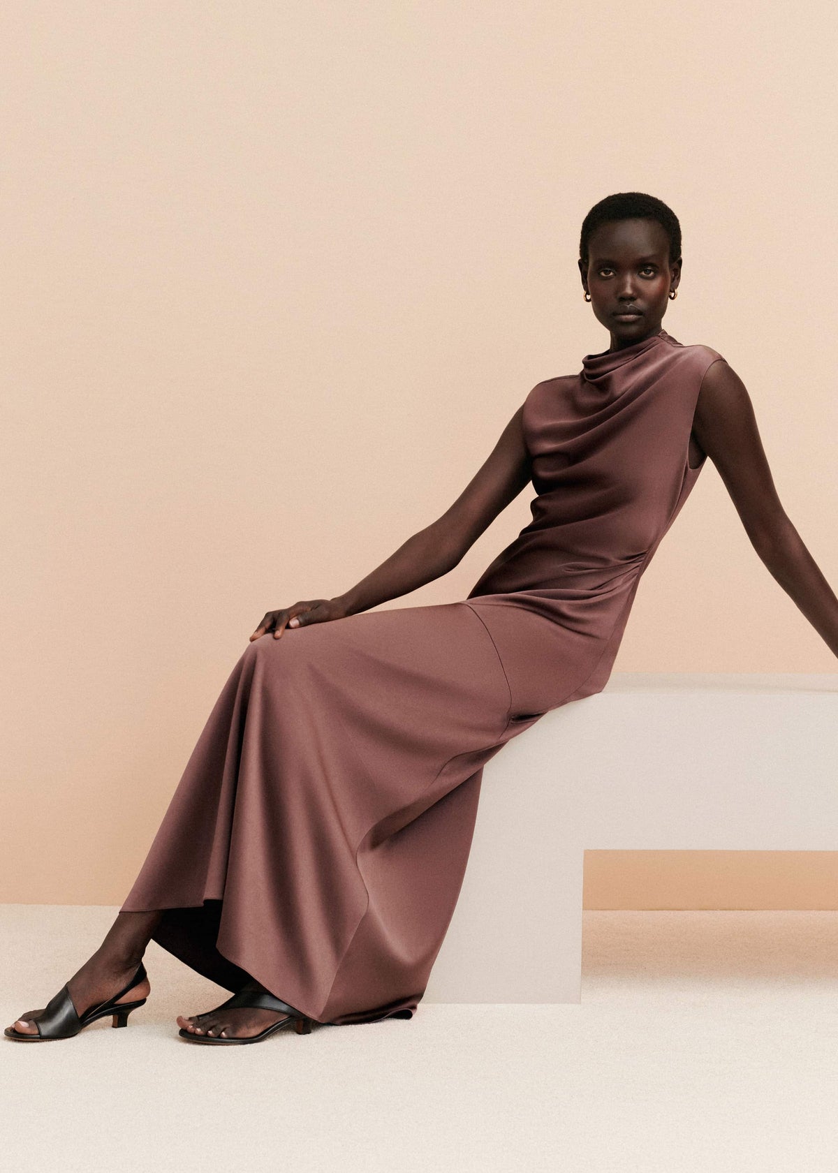 ME+EM Cinnamon Bias Cut Full Length Dress