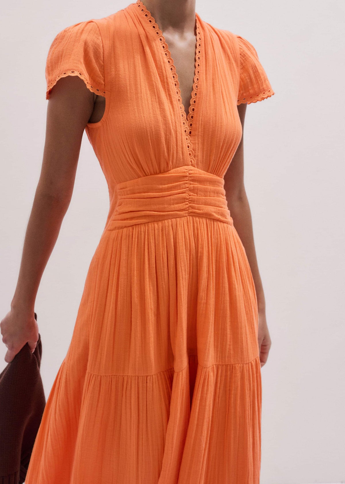 ME+EM Orange Cheesecloth Fit + Flare Maxi Dress